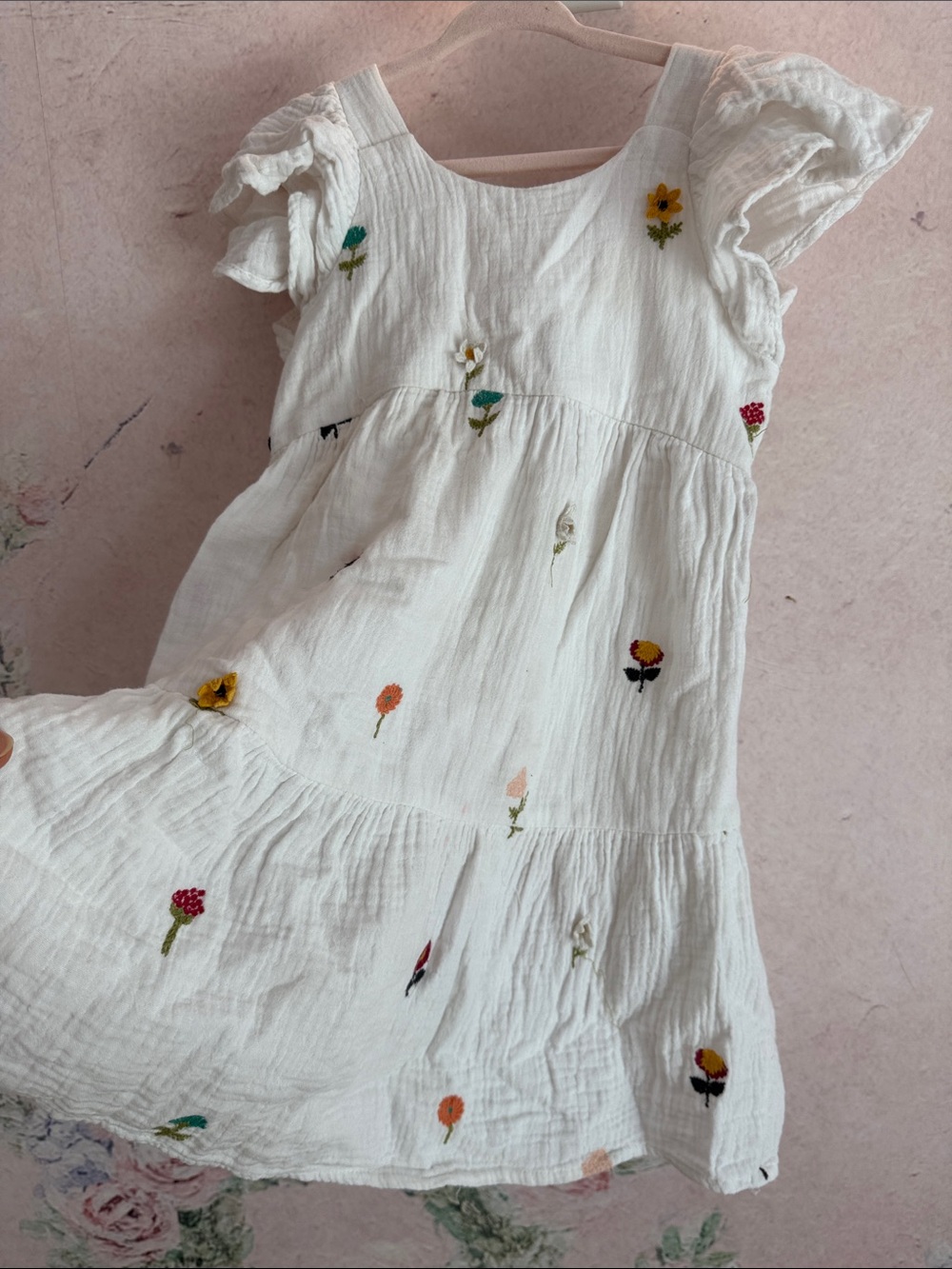 Zara Girls Floral Embroidered Dress White & Multicolor Girls 6 - Picture 5 of 6